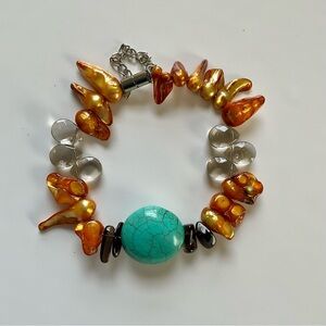 Artisan Turquoise and Amber Bracelet